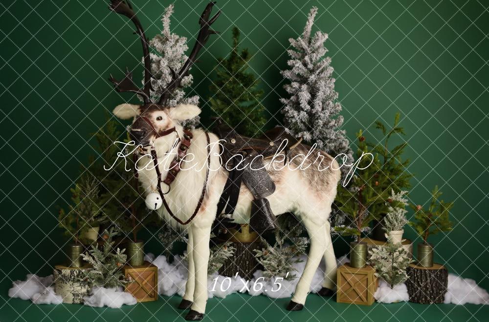 Kate Winter Reindeer on Green Backdrop Designed by Mandy Ringe Photography - Kate Backdrop AU