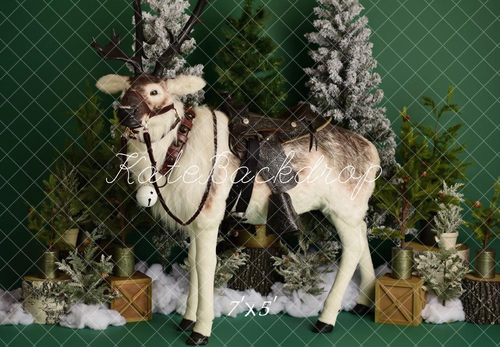 Kate Winter Reindeer on Green Backdrop Designed by Mandy Ringe Photography - Kate Backdrop AU