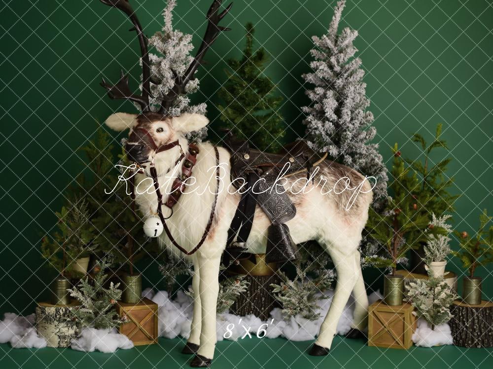Kate Winter Reindeer on Green Backdrop Designed by Mandy Ringe Photography - Kate Backdrop AU