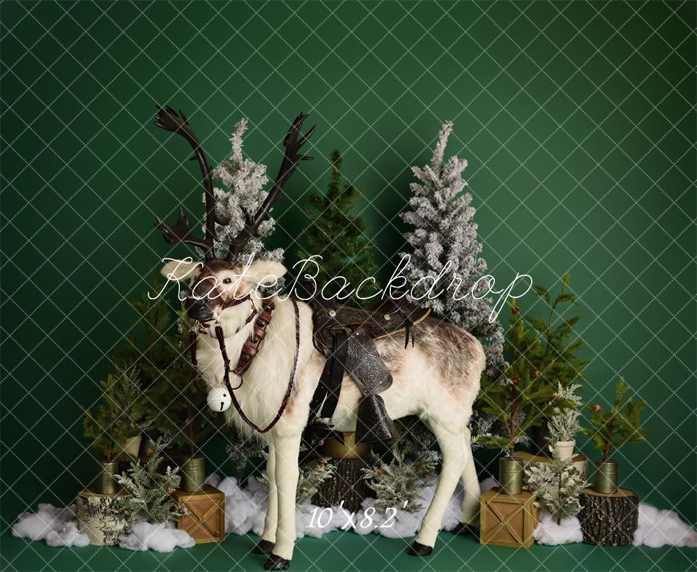 Kate Winter Reindeer on Green Backdrop Designed by Mandy Ringe Photography - Kate Backdrop AU