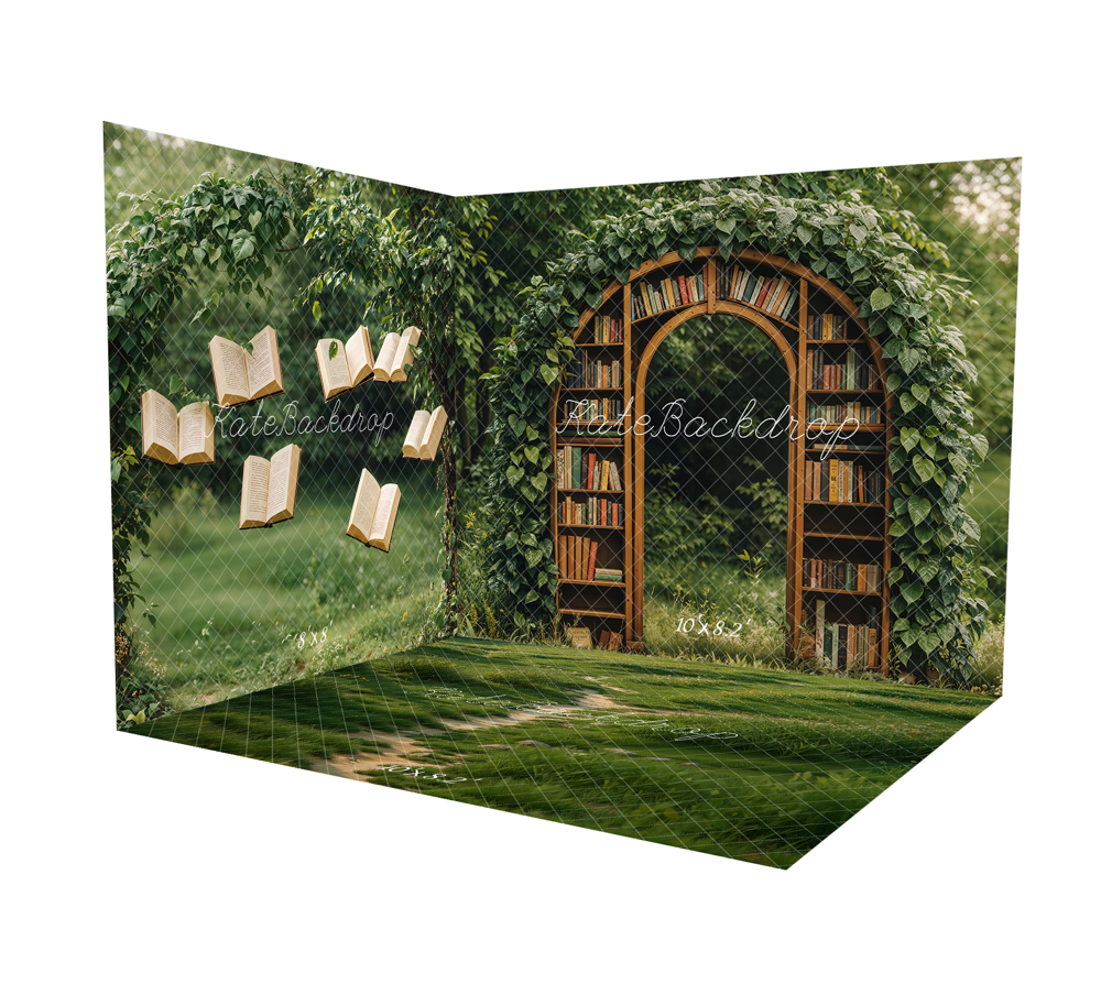 Kate Spring Green Arched Bookshelf Room Set(8ftx8ft&10ftx8ft&8ftx10ft) - Kate Backdrop AU