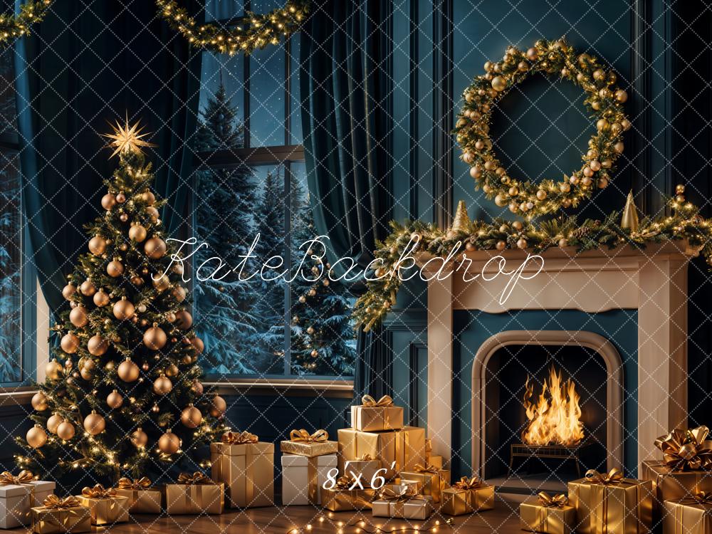 Kate Christmas Tree Night Fireplace Backdrop Designed by Emetselch - Kate Backdrop AU
