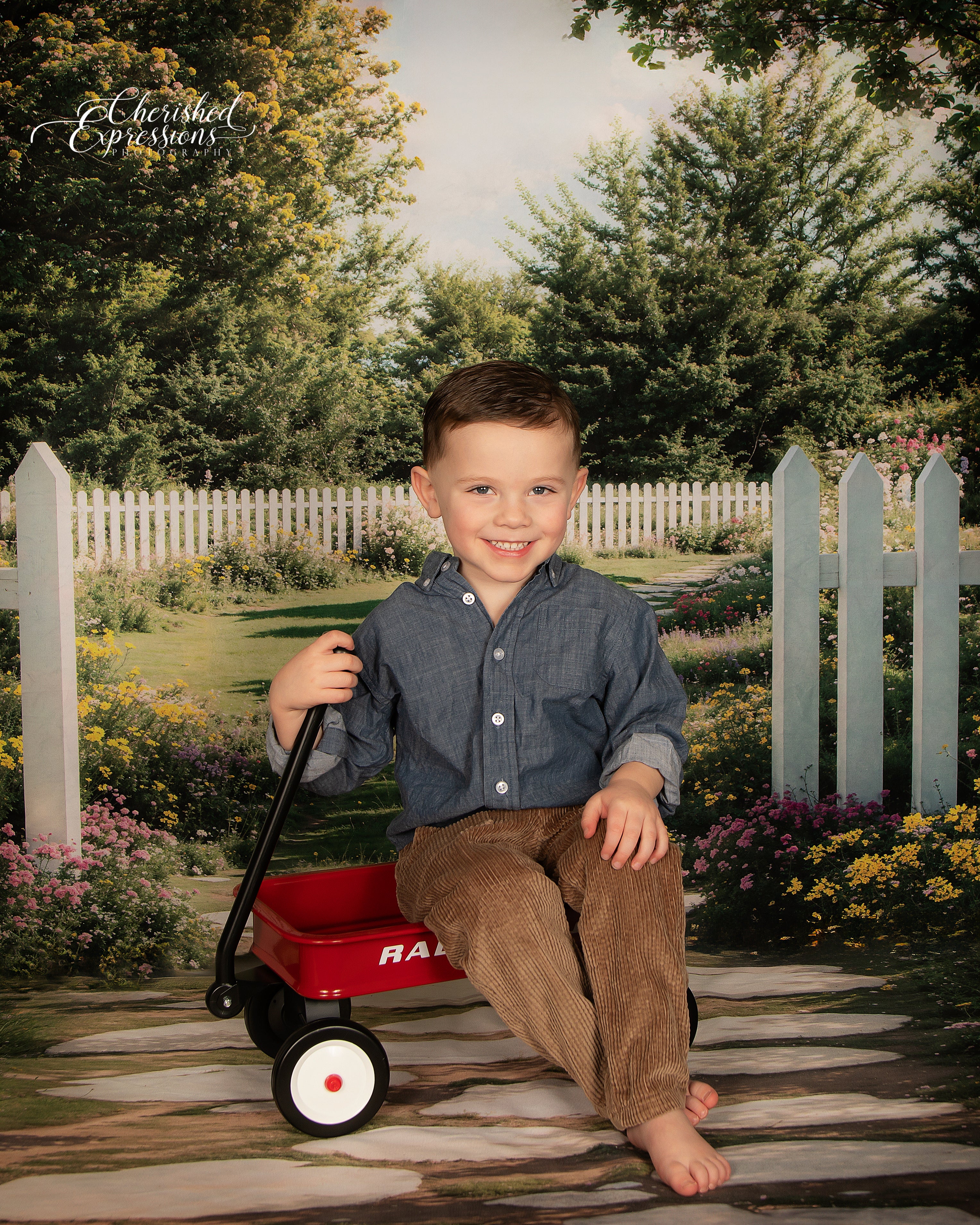 Kate Spring Garden Path Fence Backdrop+Stone Pathway Floral Floor Backdrop - Kate Backdrop AU