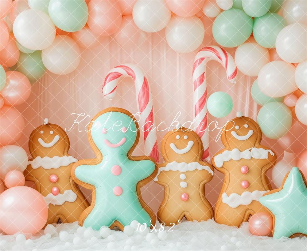 Kate Christmas Gingerbread Balloons Backdrop Designed by Patty Robert - Kate Backdrop AU