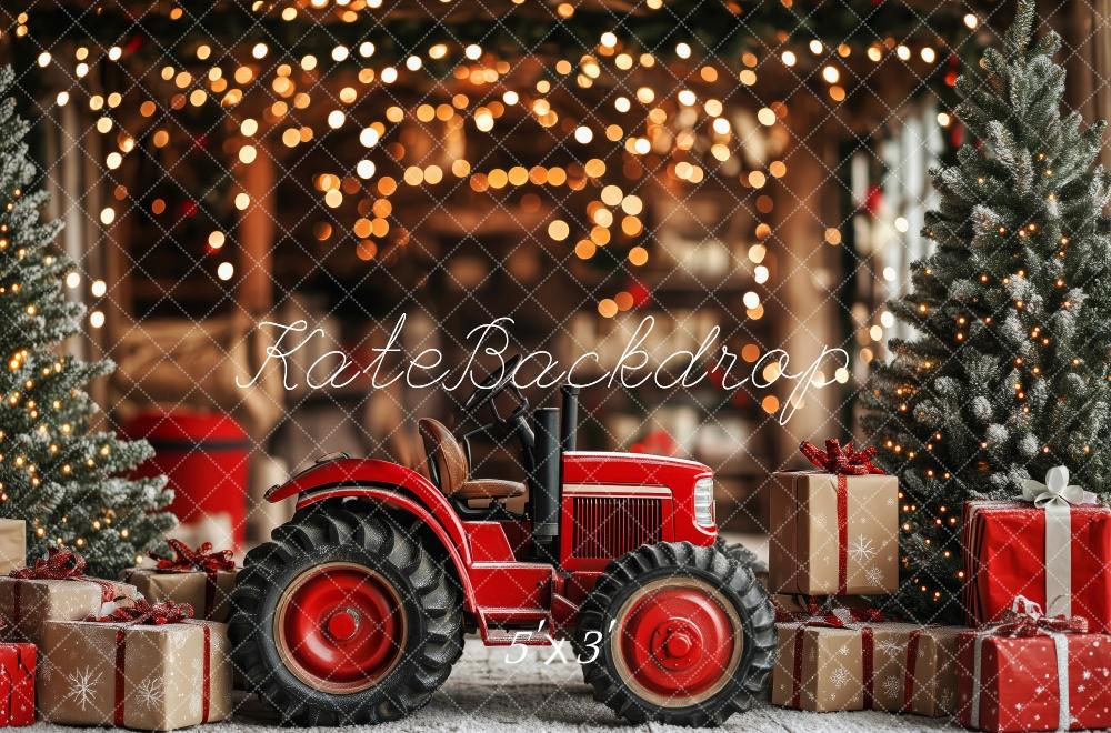 Kate Christmas Red Tractor Gift Boxes Backdrop Designed by Patty Robert - Kate Backdrop AU