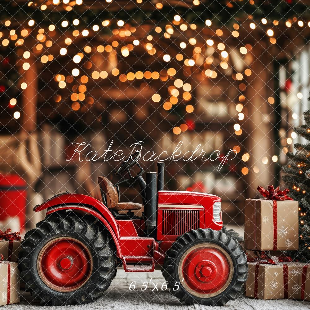 Kate Christmas Red Tractor Gift Boxes Backdrop Designed by Patty Robert - Kate Backdrop AU