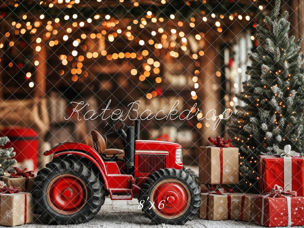 Kate Christmas Red Tractor Gift Boxes Backdrop Designed by Patty Robert - Kate Backdrop AU
