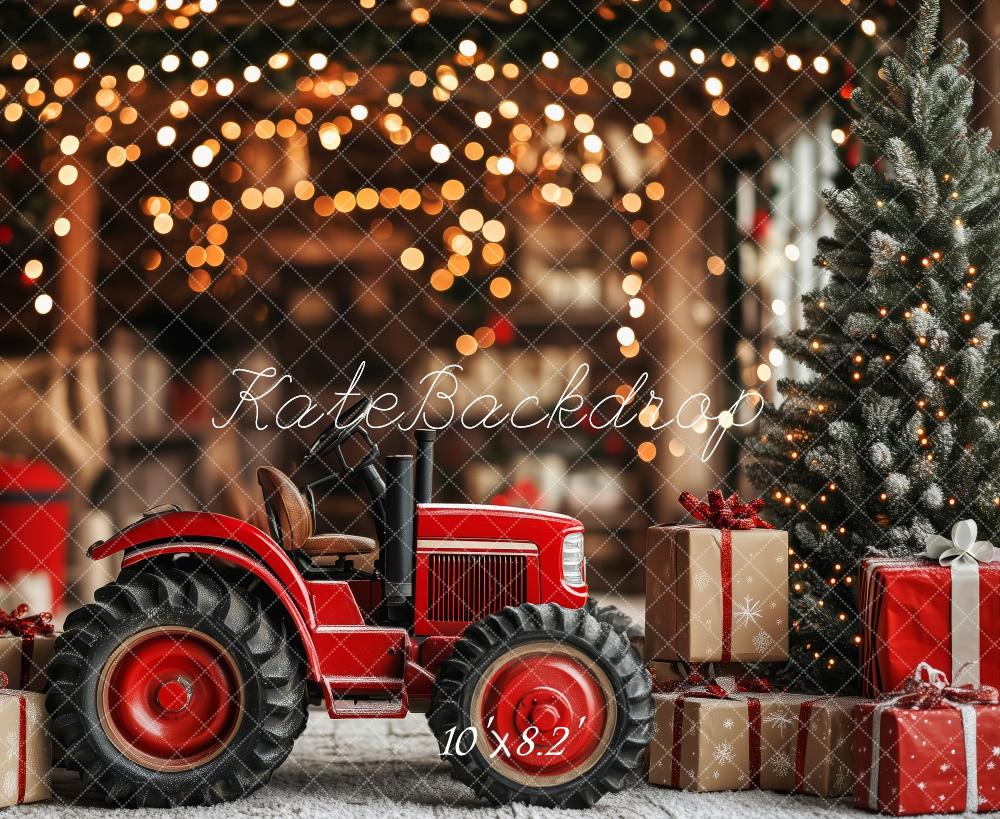 Kate Christmas Red Tractor Gift Boxes Backdrop Designed by Patty Robert - Kate Backdrop AU