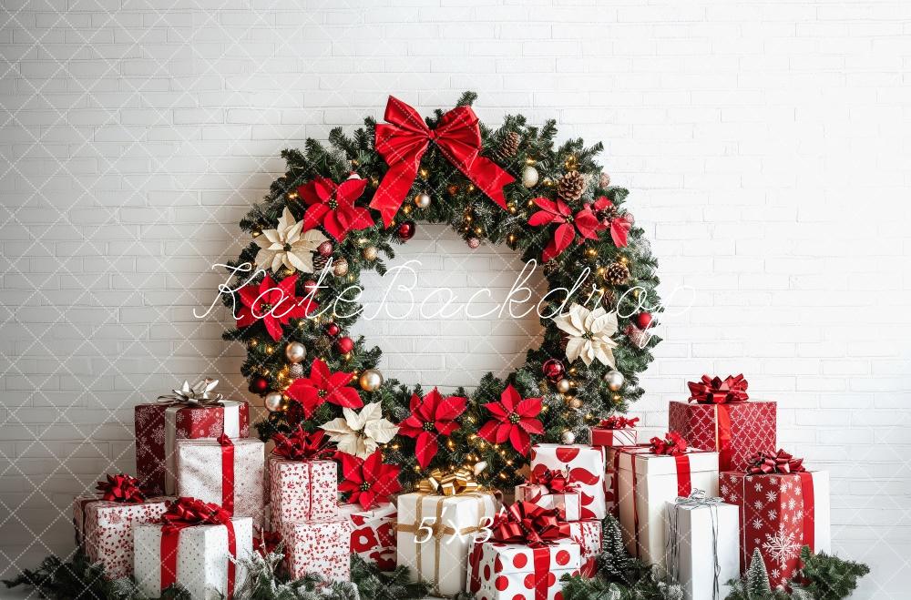 Kate Christmas Wreath White Wall Backdrop Designed by Patty Robert - Kate Backdrop AU