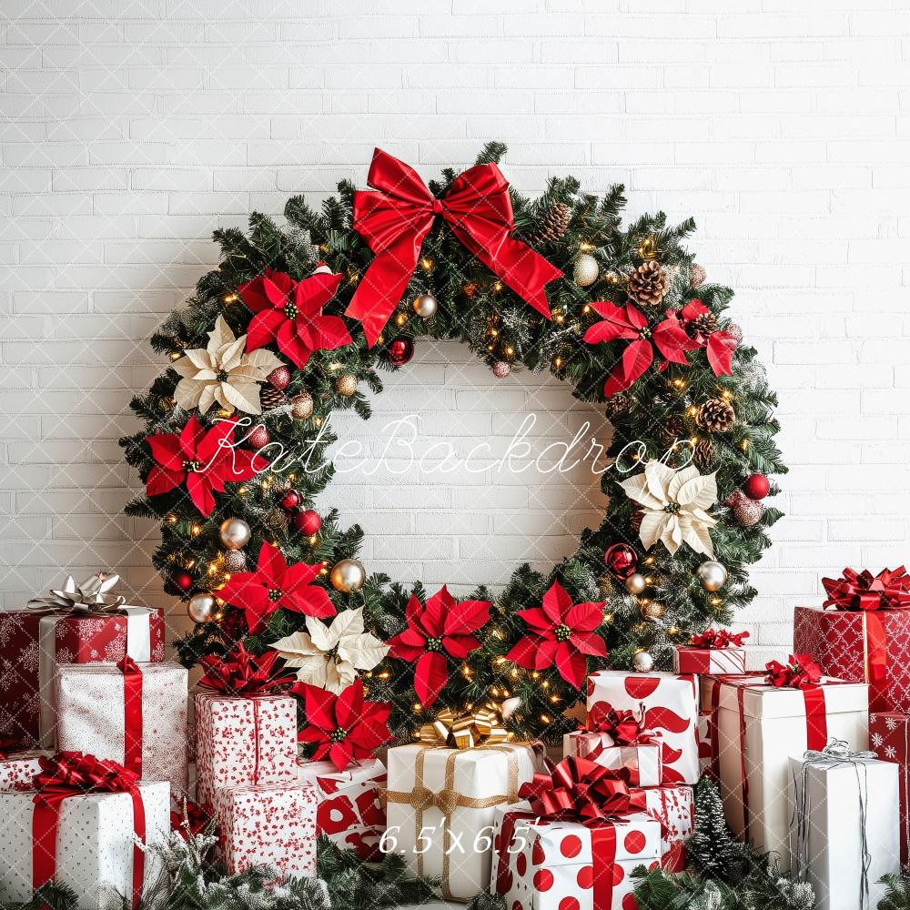 Kate Christmas Wreath White Wall Backdrop Designed by Patty Robert - Kate Backdrop AU