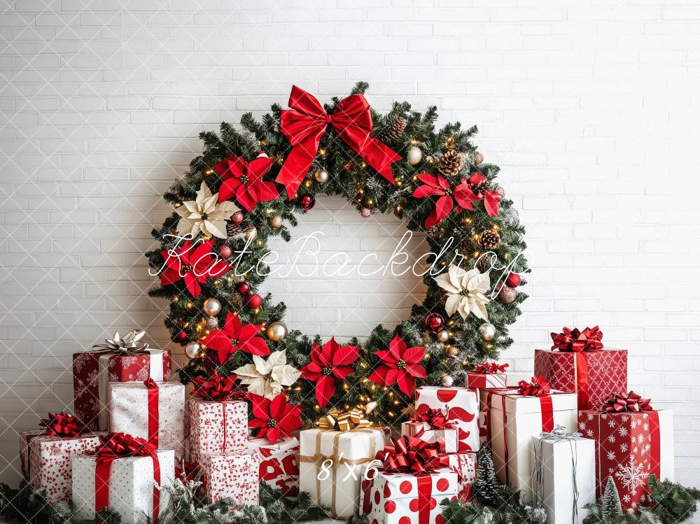 Kate Christmas Wreath White Wall Backdrop Designed by Patty Robert - Kate Backdrop AU