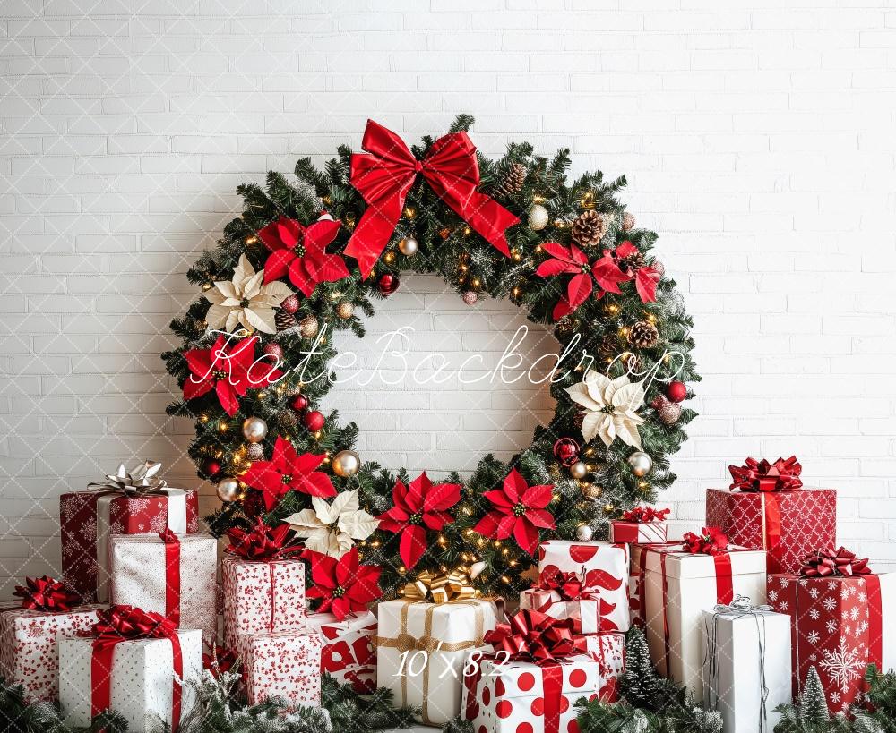Kate Christmas Wreath White Wall Backdrop Designed by Patty Robert - Kate Backdrop AU