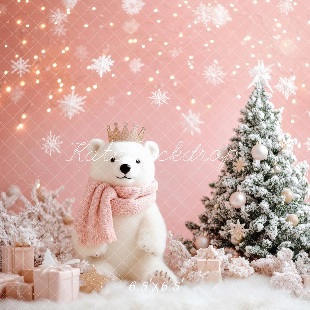 Kate Pink Snowflake Bear Christmas Backdrop Designed by Patty Roberts - Kate Backdrop AU