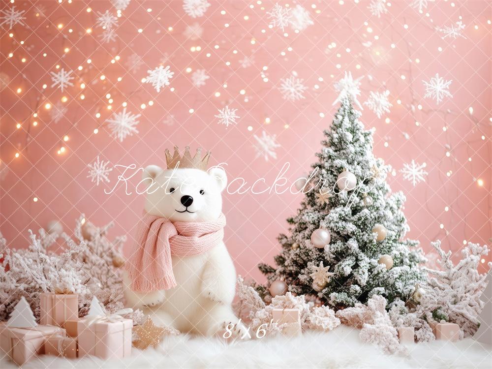 Kate Pink Snowflake Bear Christmas Backdrop Designed by Patty Roberts - Kate Backdrop AU