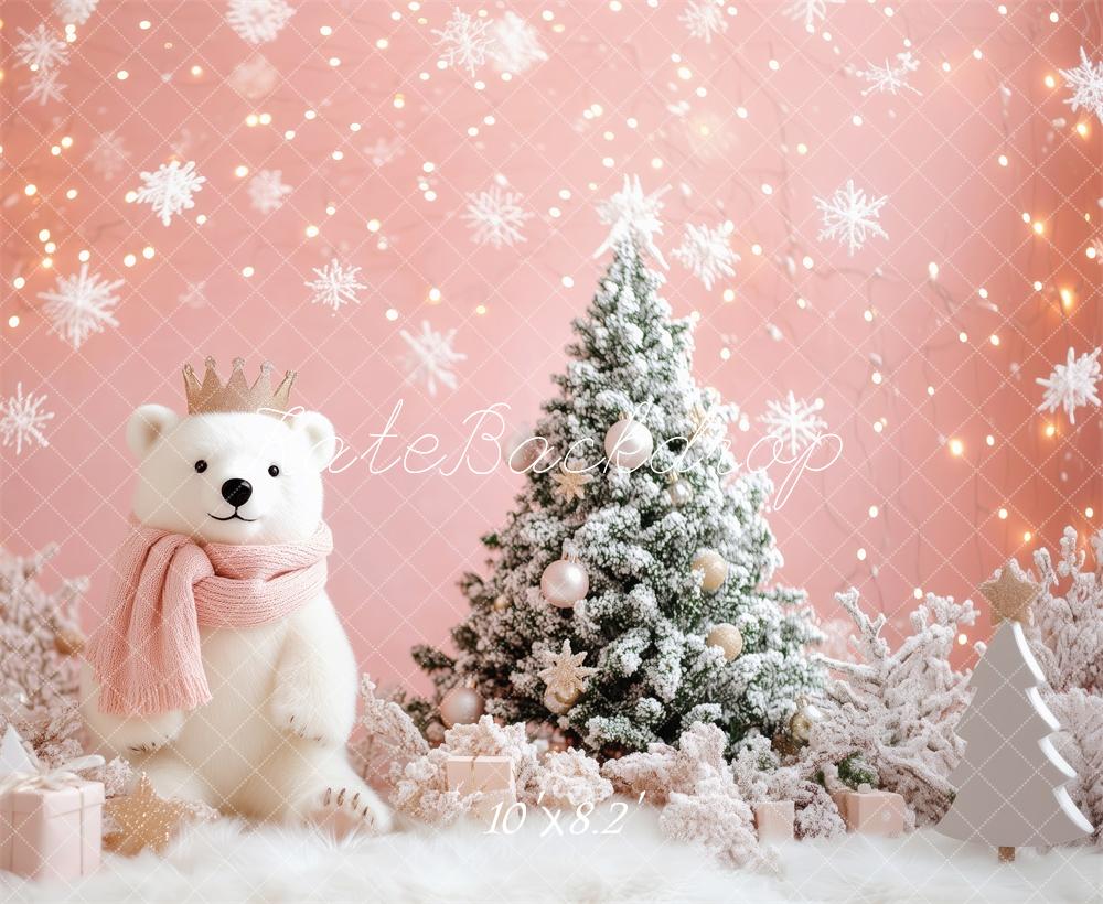 Kate Pink Snowflake Bear Christmas Backdrop Designed by Patty Roberts - Kate Backdrop AU