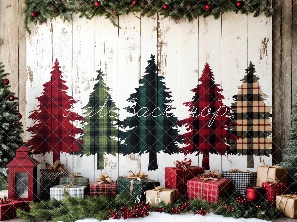 Kate Plaid Christmas Trees Wrapped Gifts Backdrop Designed by Patty Roberts - Kate Backdrop AU