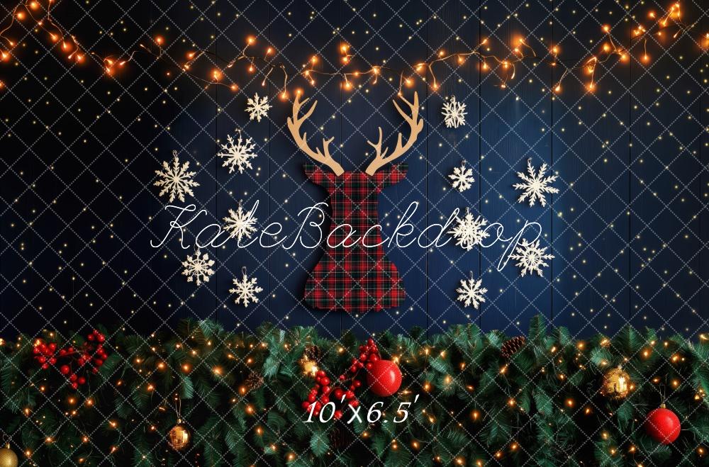 Kate Plaid Reindeer Christmas Lights Backdrop Designed by Patty Roberts - Kate Backdrop AU