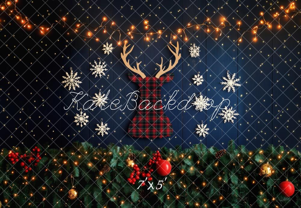 Kate Plaid Reindeer Christmas Lights Backdrop Designed by Patty Roberts - Kate Backdrop AU
