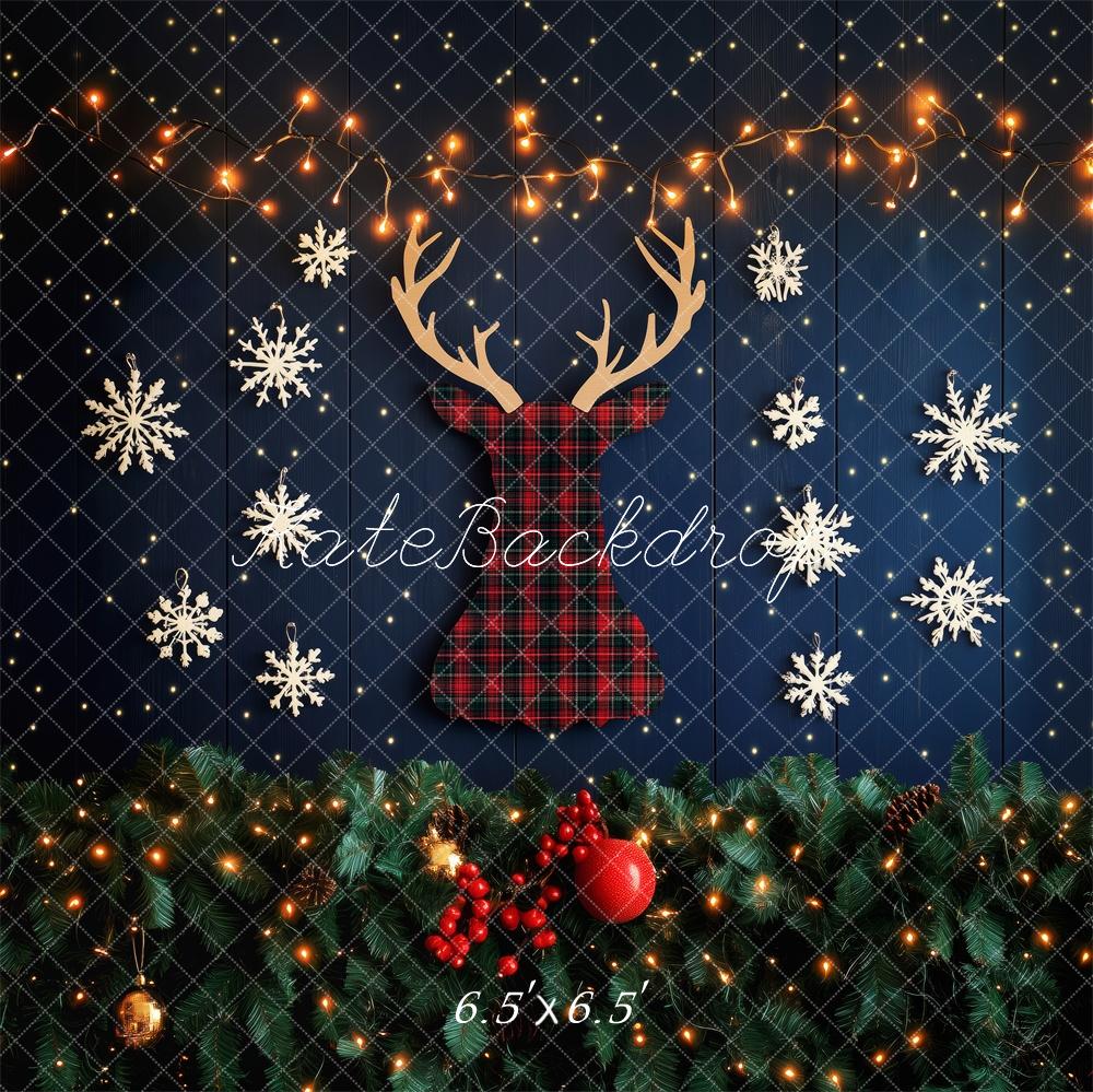 Kate Plaid Reindeer Christmas Lights Backdrop Designed by Patty Roberts - Kate Backdrop AU