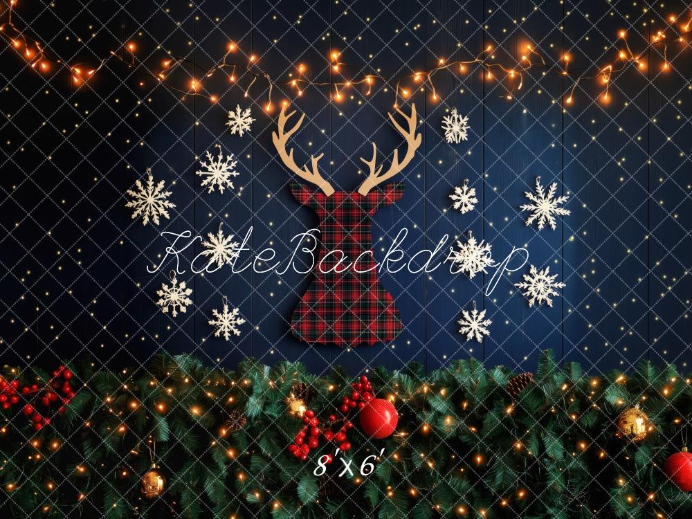 Kate Plaid Reindeer Christmas Lights Backdrop Designed by Patty Roberts - Kate Backdrop AU