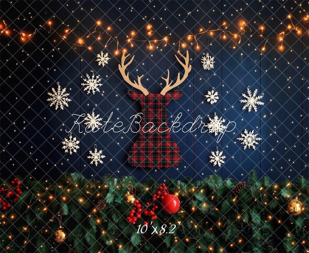 Kate Plaid Reindeer Christmas Lights Backdrop Designed by Patty Roberts - Kate Backdrop AU