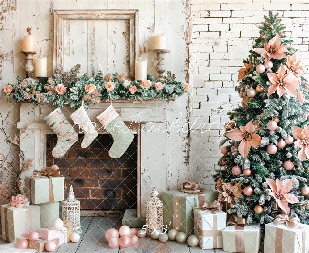 Kate Shabby Christmas Fireplace Backdrop Designed by Patty Roberts - Kate Backdrop AU