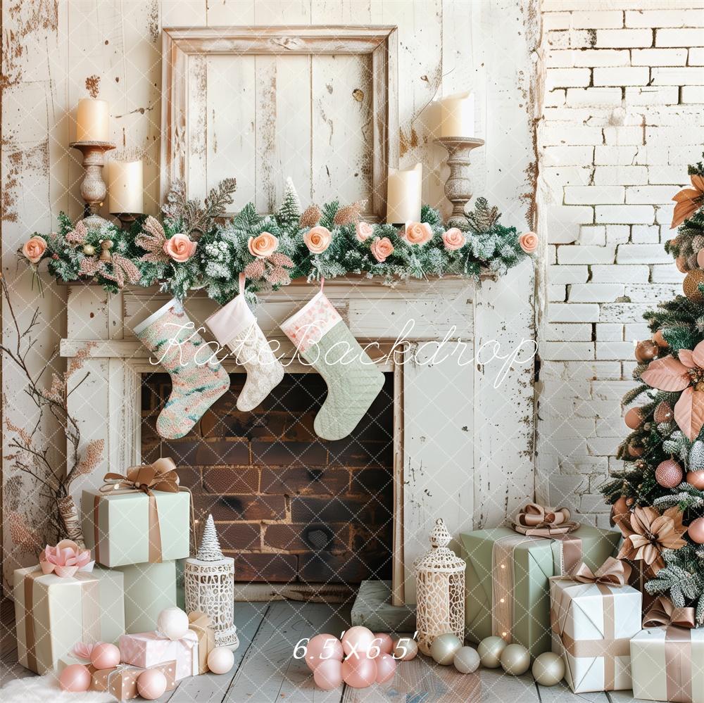 Kate Shabby Christmas Fireplace Backdrop Designed by Patty Roberts - Kate Backdrop AU
