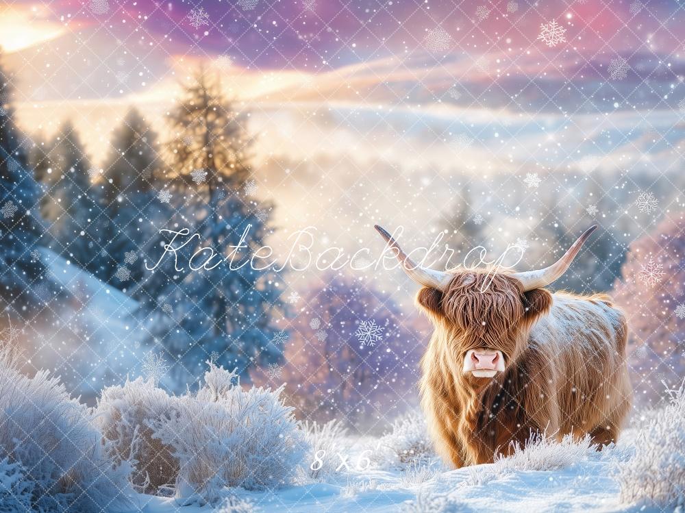 Kate Winter Highland Cow Backdrop Designed by Patty Robert - Kate Backdrop AU