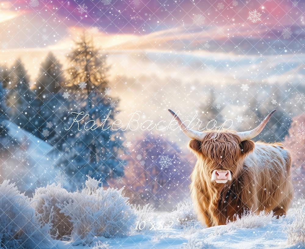 Kate Winter Highland Cow Backdrop Designed by Patty Robert - Kate Backdrop AU