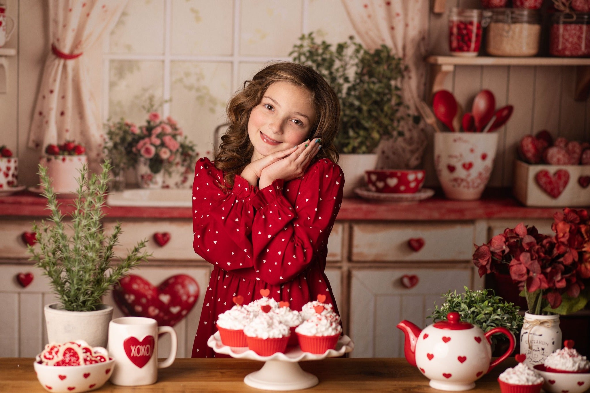 Kate Valentine's Day Kitchen Red Heart Cake Backdrop Designed by Emetselch - Kate Backdrop AU