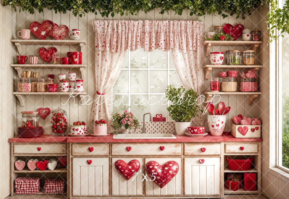 Kate Valentine's Day Kitchen Red Heart Cake Backdrop Designed by Emetselch - Kate Backdrop AU