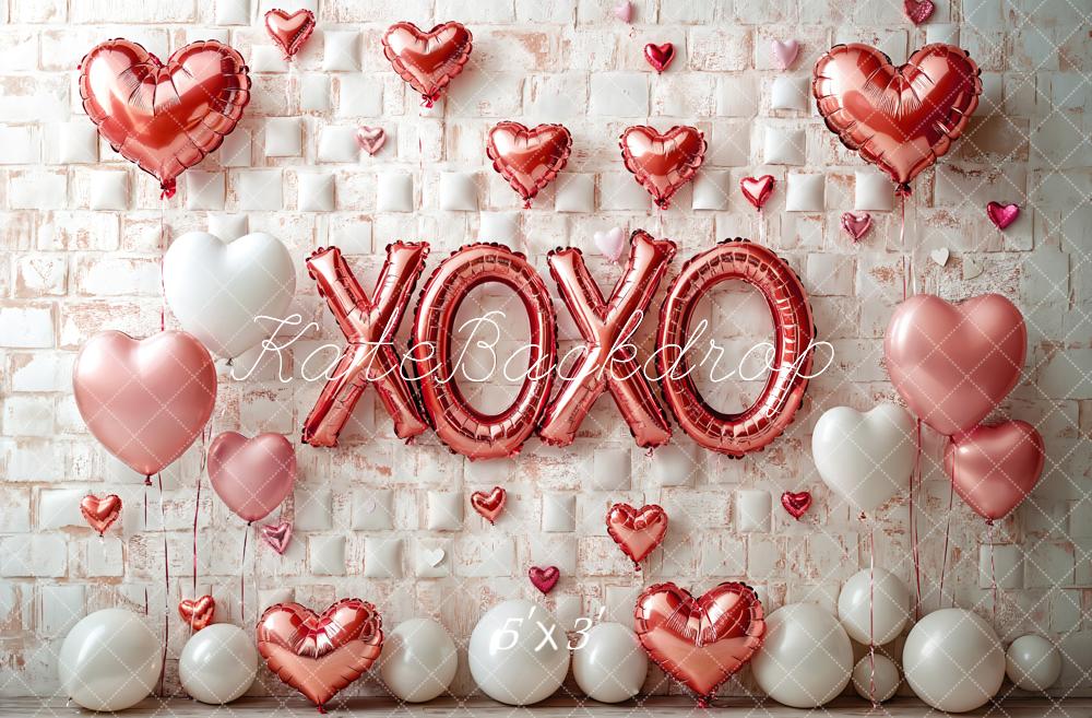 Kate Valentine's Day Pink Heart Balloon Backdrop Designed by Emetselch - Kate Backdrop AU