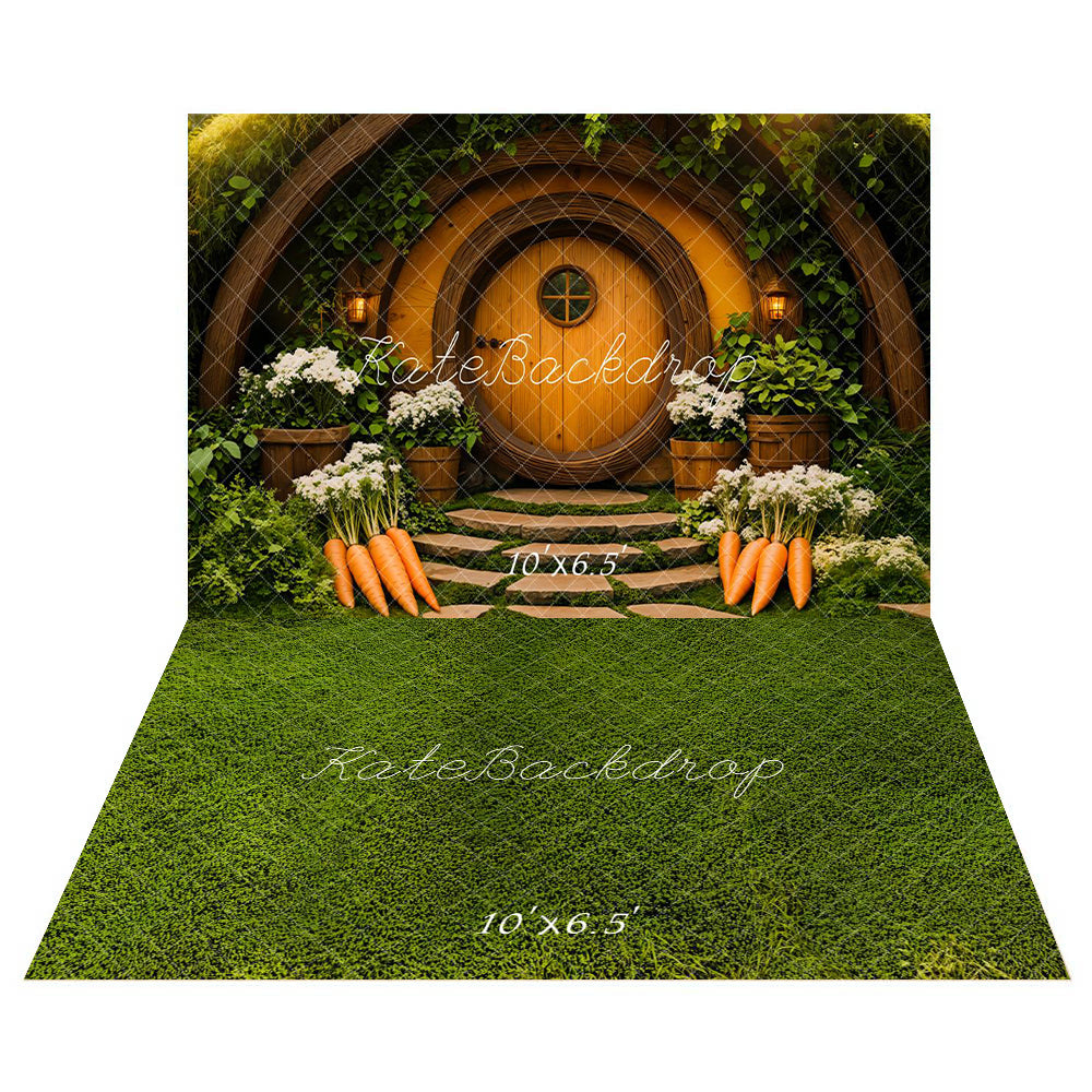 Kate Wooden House Carrot Backdrop+Green Grass Floor Backdrop - Kate Backdrop AU