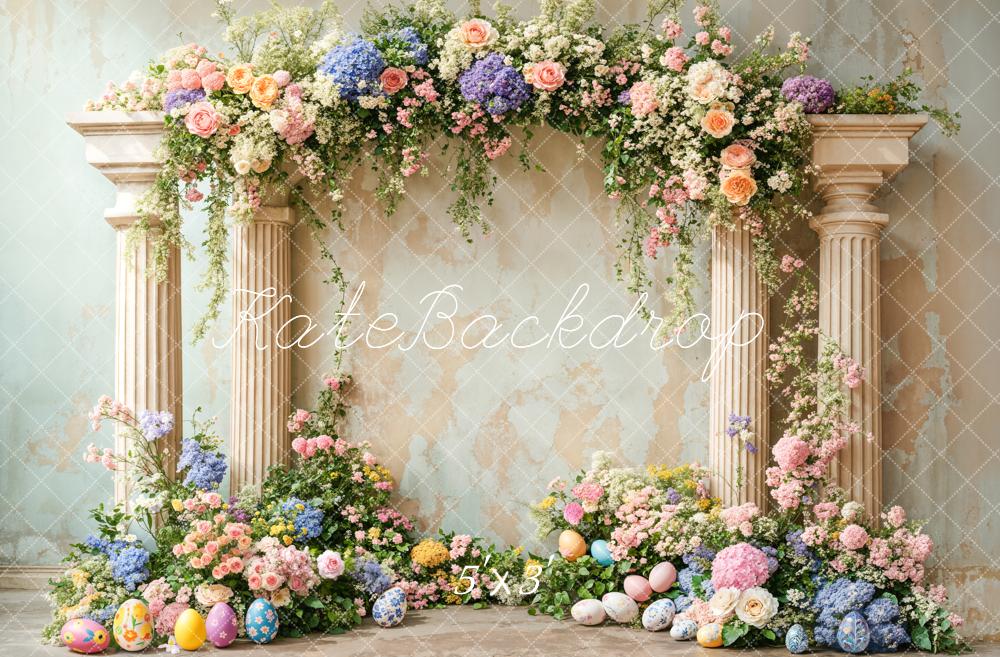 Kate Easter Colorful Flower Retro Arch Backdrop Designed by Emetselch - Kate Backdrop AU
