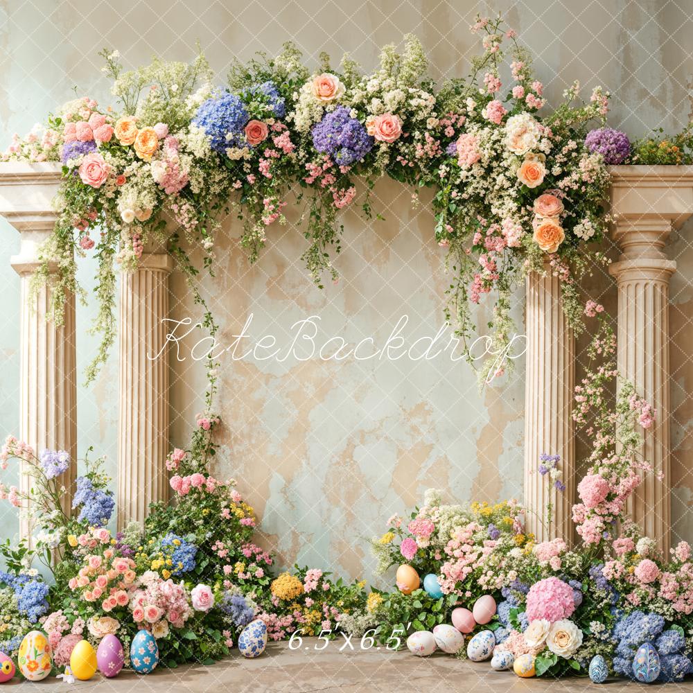 Kate Easter Colorful Flower Retro Arch Backdrop Designed by Emetselch - Kate Backdrop AU