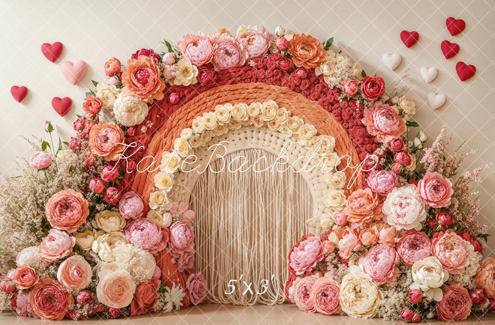 Kate Boho Floral Arch Heart Pink Backdrop Designed by Emetselch - Kate Backdrop AU