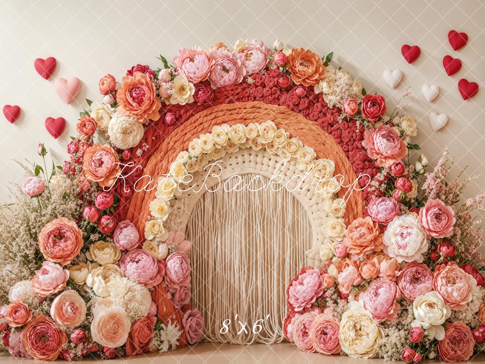 Kate Boho Floral Arch Heart Pink Backdrop Designed by Emetselch - Kate Backdrop AU