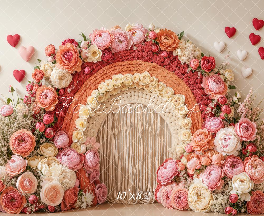 Kate Boho Floral Arch Heart Pink Backdrop Designed by Emetselch - Kate Backdrop AU