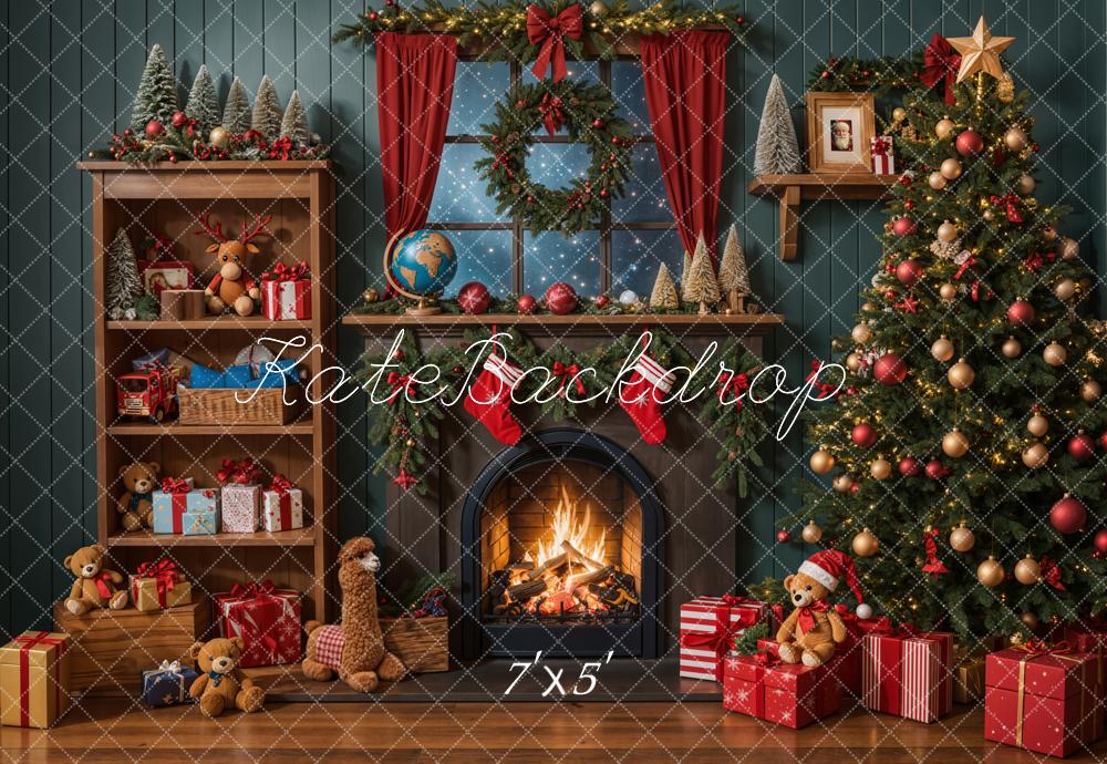 Kate Christmas Tree Fireplace Shelf Gifts Backdrop Designed by Emetselch - Kate Backdrop AU