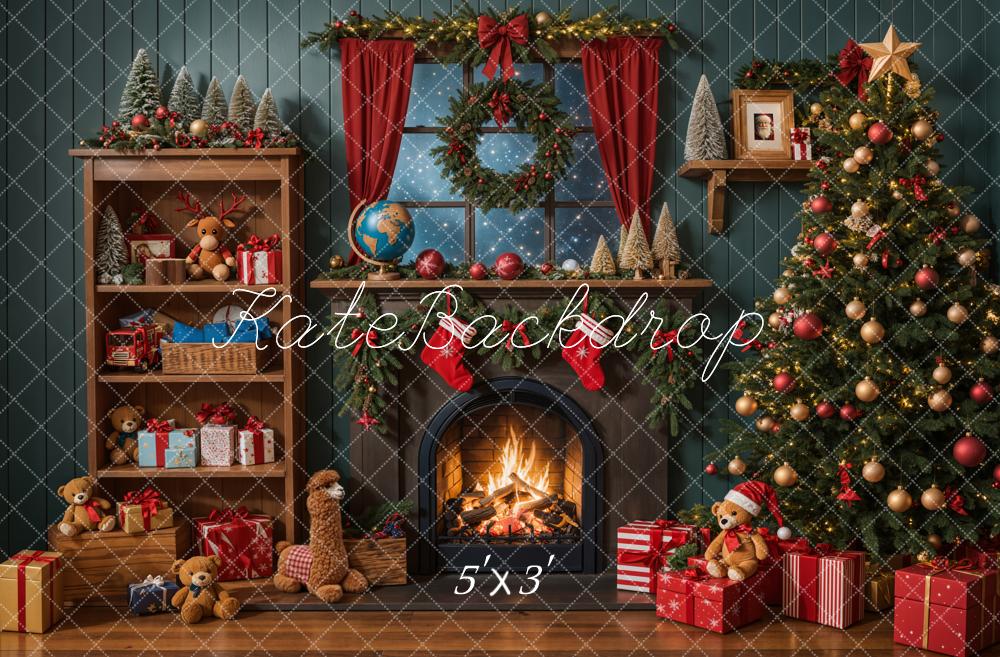 Kate Christmas Tree Fireplace Shelf Gifts Backdrop Designed by Emetselch - Kate Backdrop AU