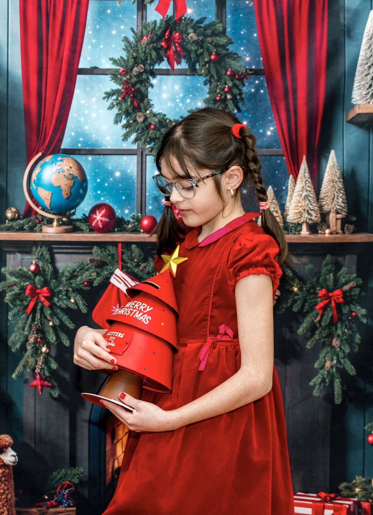 Kate Christmas Tree Fireplace Shelf Gifts Backdrop Designed by Emetselch - Kate Backdrop AU