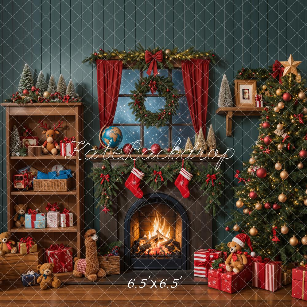 Kate Christmas Tree Fireplace Shelf Gifts Backdrop Designed by Emetselch - Kate Backdrop AU