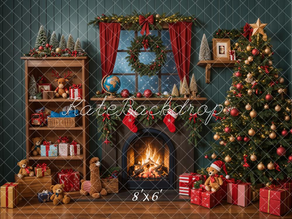Kate Christmas Tree Fireplace Shelf Gifts Backdrop Designed by Emetselch - Kate Backdrop AU