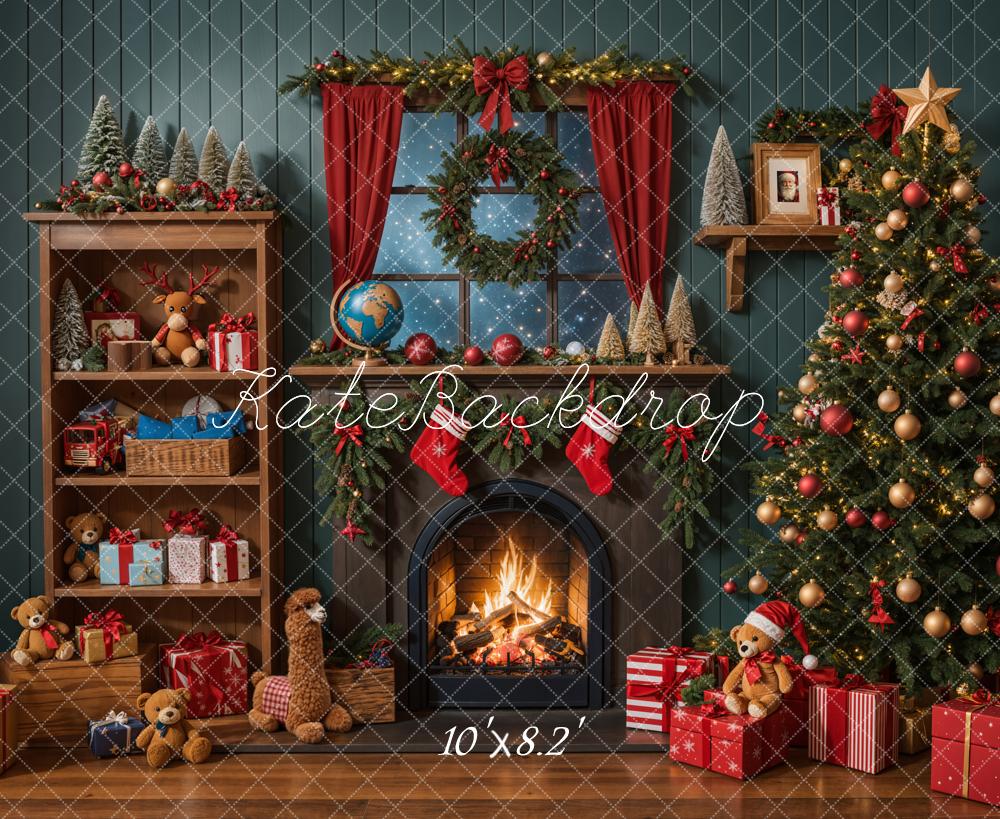 Kate Christmas Tree Fireplace Shelf Gifts Backdrop Designed by Emetselch - Kate Backdrop AU