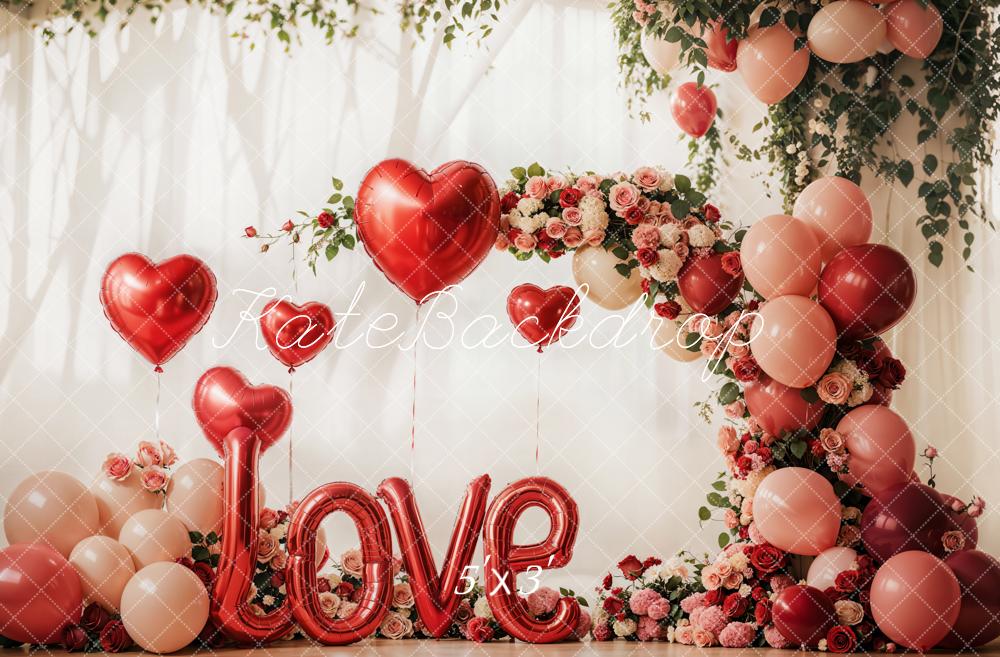 Kate Valentine's Day Love Balloon Flower Arch Backdrop Designed by Emetselch - Kate Backdrop AU