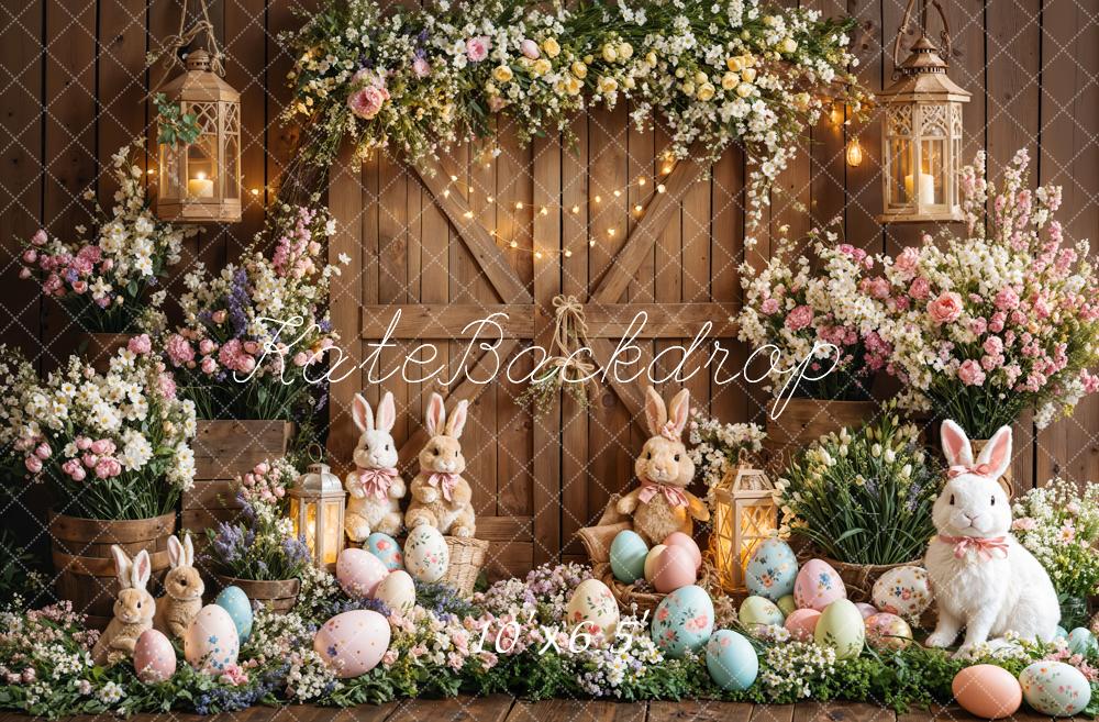 Kate Easter Bunny Floral Eggs Wood Backdrop Designed by Emetselch - Kate Backdrop AU