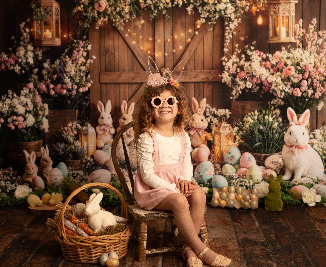 Kate Easter Bunny Floral Eggs Wood Backdrop Designed by Emetselch - Kate Backdrop AU
