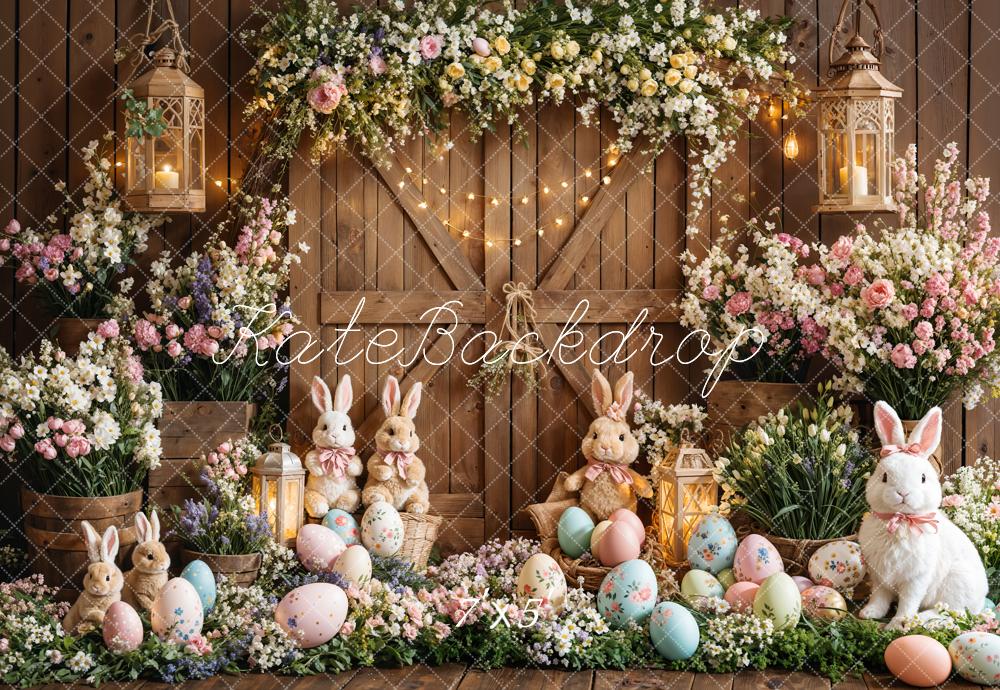 Kate Easter Bunny Floral Eggs Wood Backdrop Designed by Emetselch - Kate Backdrop AU
