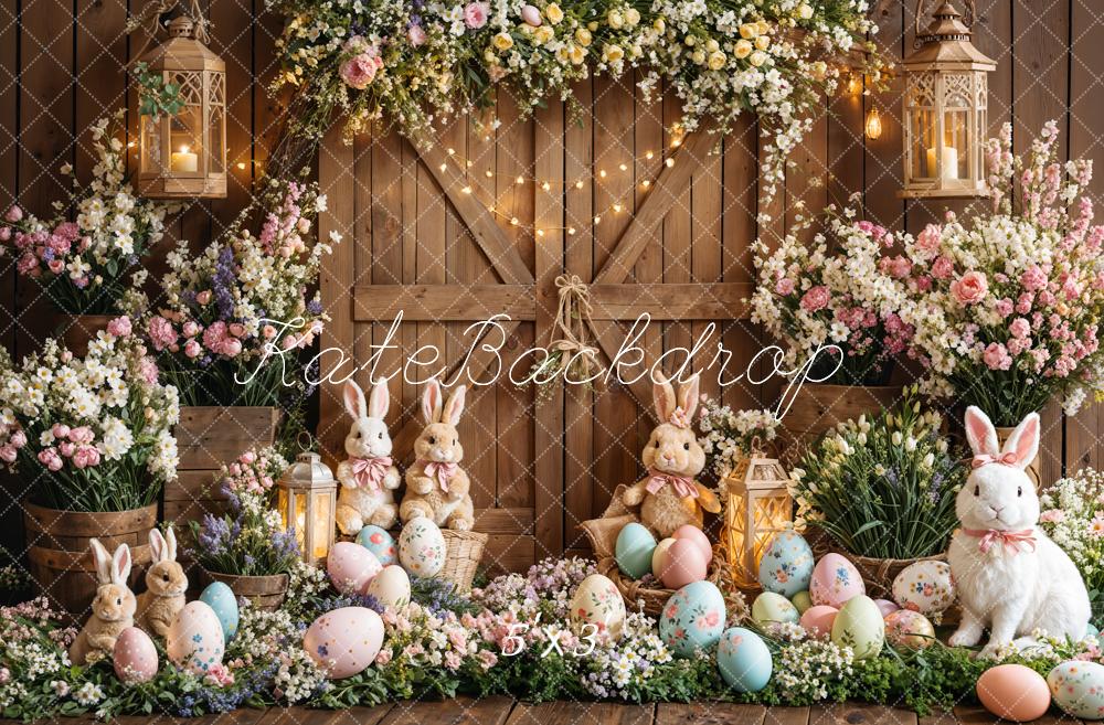 Kate Easter Bunny Floral Eggs Wood Backdrop Designed by Emetselch - Kate Backdrop AU