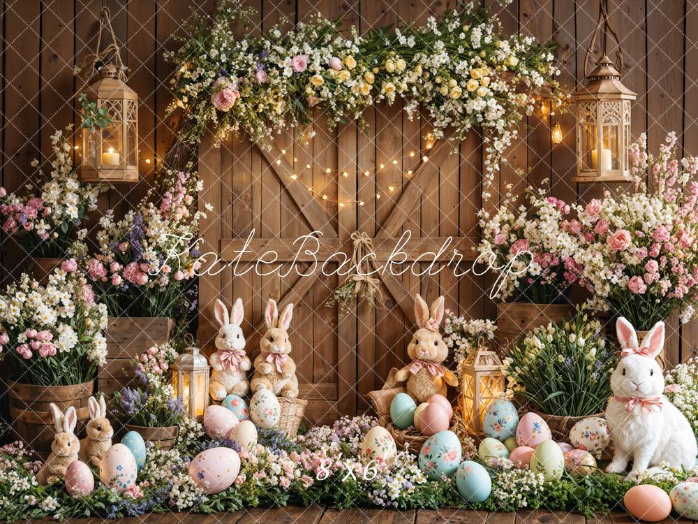 Kate Easter Bunny Floral Eggs Wood Backdrop Designed by Emetselch - Kate Backdrop AU